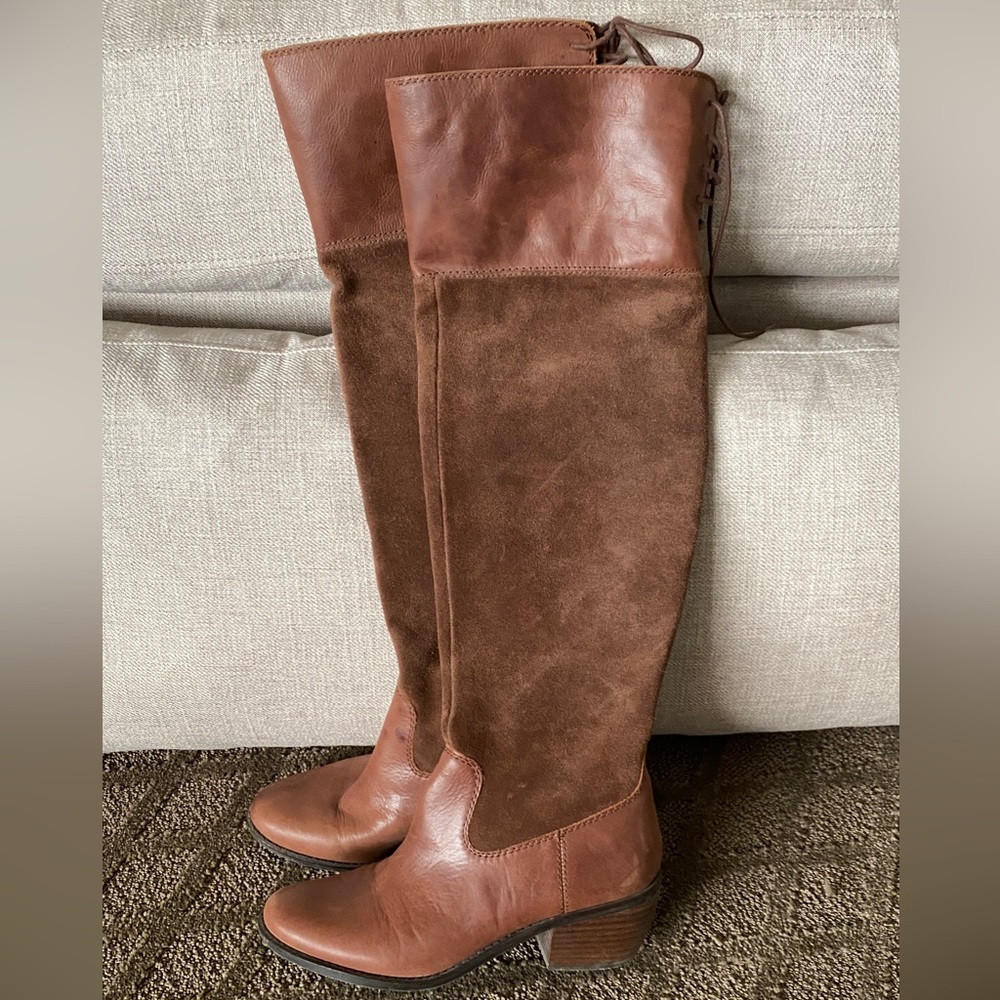 Lucky Brand Over The Knee Boots Size 7  Brown Leather & Suede - Picture 5 of 10